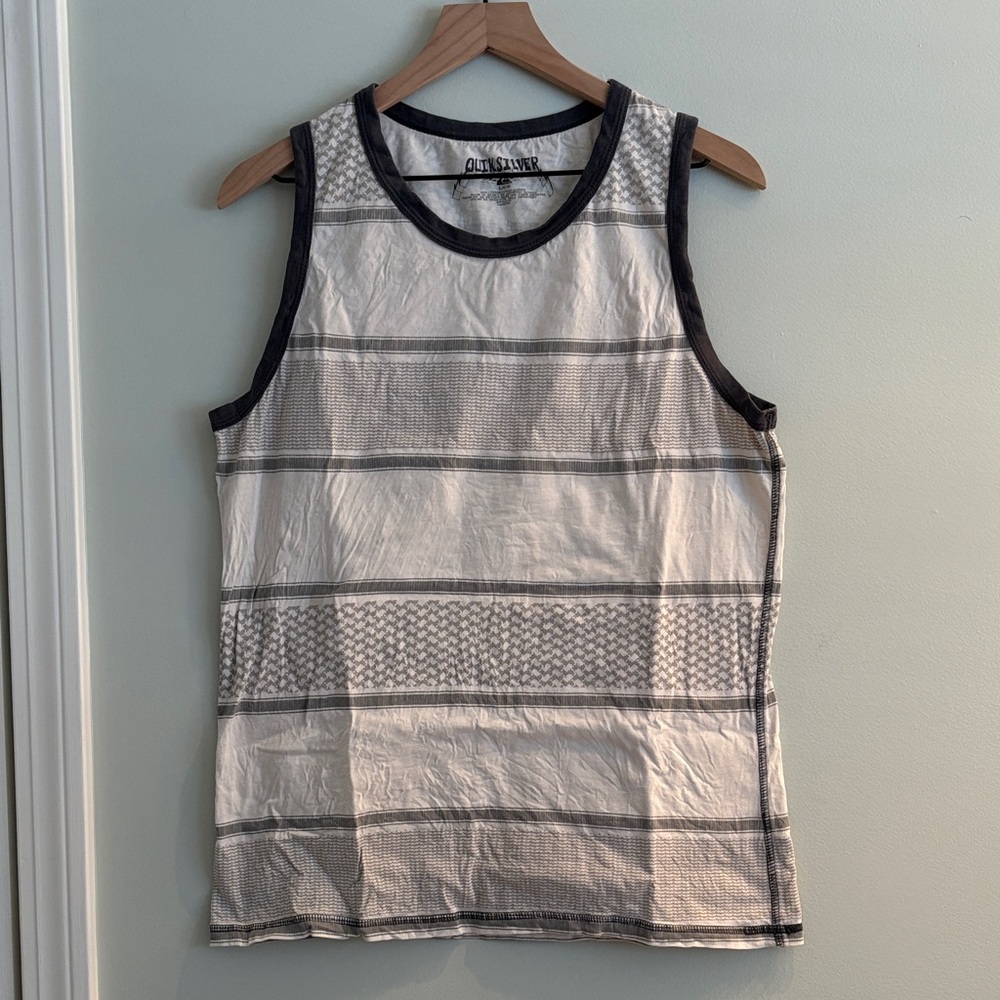 Quiksilver White and Black Striped Tank Top